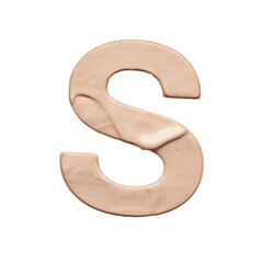 The capital letter S is created with a light beige tonal base or acrylic paint on a white background.