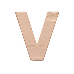 The capital letter V is created with a light beige tonal base or acrylic paint on a white background.