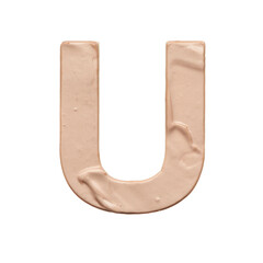 The capital letter U is created with a light beige tonal base or acrylic paint on a white background.