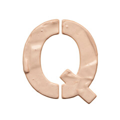 The capital letter Q is created with a light beige tonal base or acrylic paint on a white background.