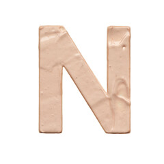 The capital letter N is created with a light beige tonal base or acrylic paint on a white background.