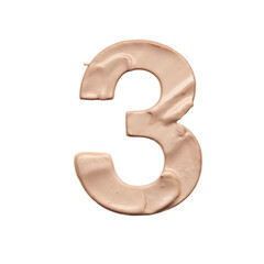 Number three is created with a light beige tonal base or acrylic paint on a white background.
