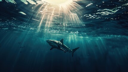 Shark in the deep blue sea. Hawaii underwater shark
