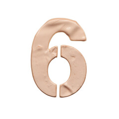 Number six is created with a light beige tonal base or acrylic paint on a white background.