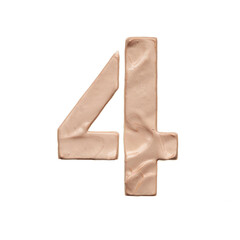 Number four is created with a light beige tonal base or acrylic paint on a white background.