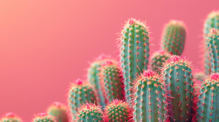 Closeup of cactus spikes isolated on a pink background