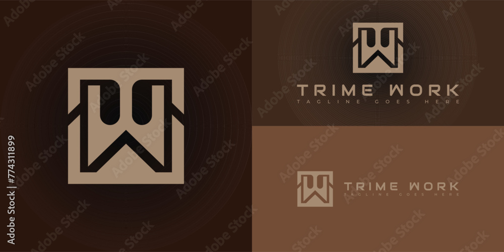 Poster abstract initial square letter tw or wt logo in gold color isolated on multiple background colors. t