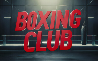 Obraz premium An image that depicts a boxing club with a hanging punching bag, the text “BOXING CLUB” in bold red letters. 