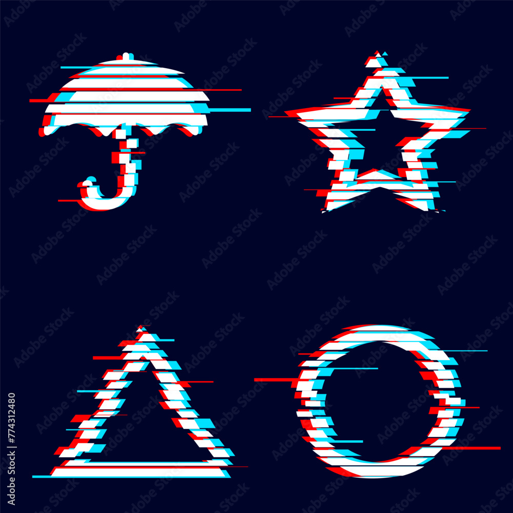 Aufkleber a vector set of figures in the glitch style. a modern element. distorted signal, chaos, error, noise