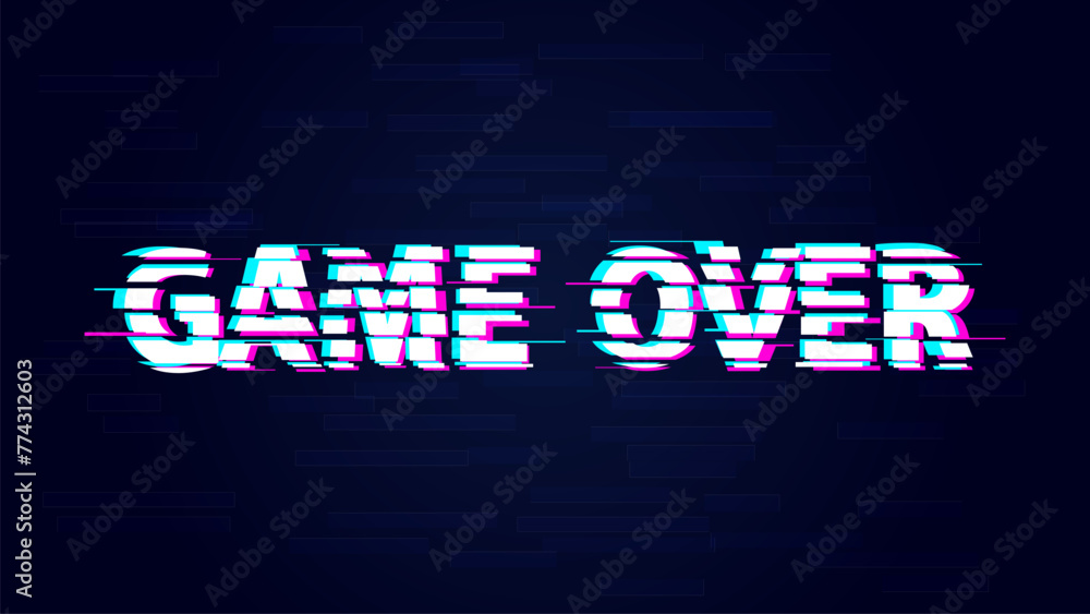 Aufkleber game over vector lettering in the glitch style. a modern design element. distorted signal, chaos, er