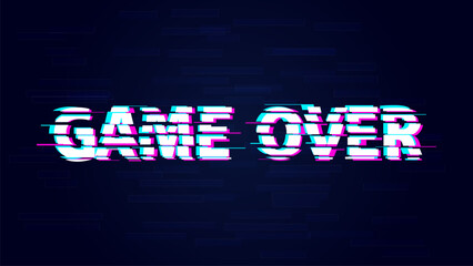 Game over vector lettering in the glitch style. A modern design element. Distorted signal, chaos, error, noise.