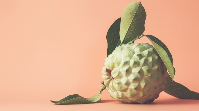 Custard Apple with Leaves on Coral Pink