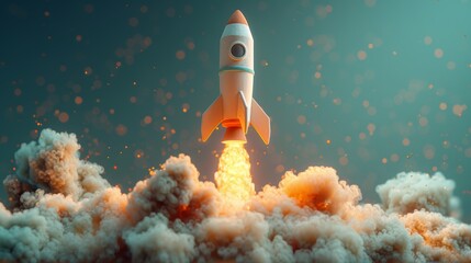 Vintage Rocket and Smoke Illustration with Pastel Colors and Clay Texture Generative AI