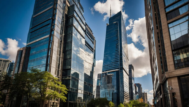 Corporate Skyscraper Exterior, Iconic Structure in Cityscape.