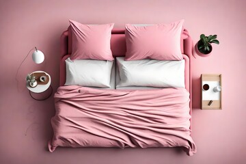 pink minimal bed top view.