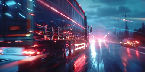 Cargo truck delivering goods motion blur Generative AI