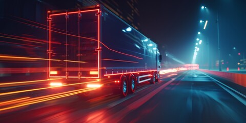 Fototapeta na wymiar Cargo truck delivering goods motion blur Generative AI