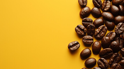 Coffee beans against a plain yellow background - obrazy, fototapety, plakaty