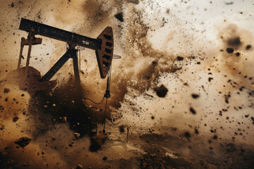 A large oil rig is spewing oil and dust into the air