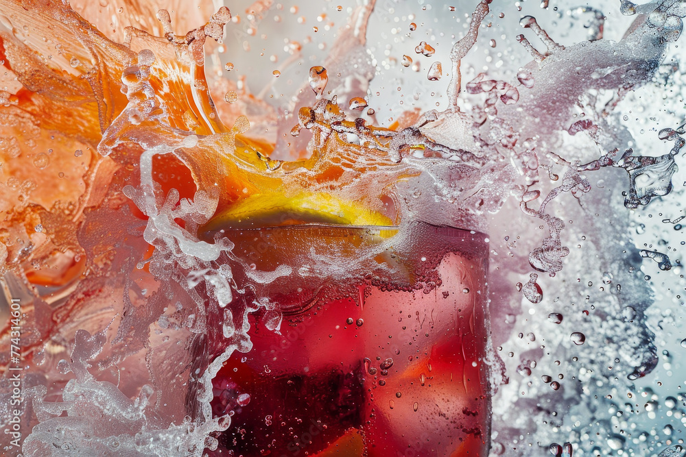 Poster a splash of a drink with a lemon slice in it