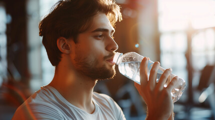 person drinking water at the gym