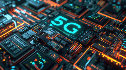 5G Network Technology Concept with Circuit Boards and Data Flow