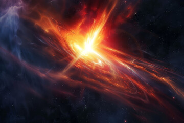 A space scene with a bright orange object in the center