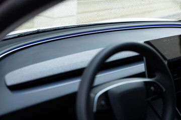 Car interior luxury steering wheel, dashboard, climate control, speedometer, display, decoration...
