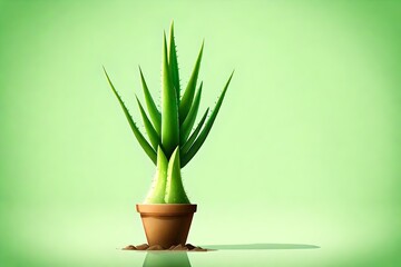 illustration of green aloe sprout on bright background with copyspace