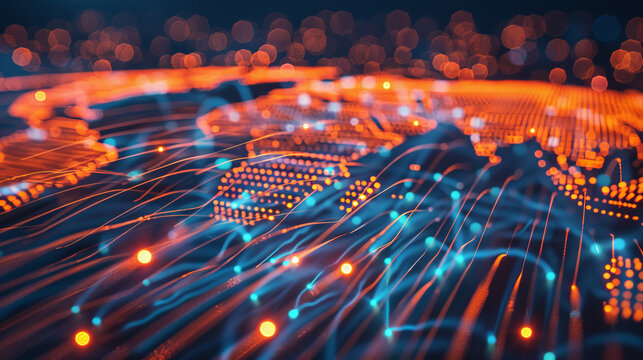 A colorful, abstract image of a globe with lines and dots - Powered by Adobe