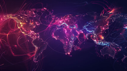 A colorful, abstract image of the world with a purple background