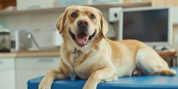 dog on the table at the veterinarian in the clinic Generative AI
