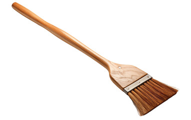 A wooden brush with a wooden handle resting elegantly on a white surface