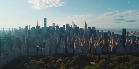 city with skyscrapers and parks bird's eye view Generative AI