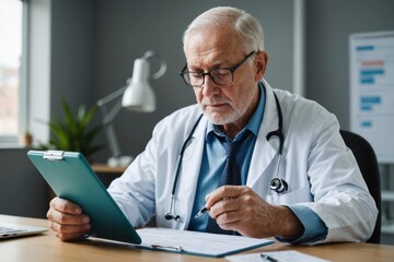 Senior man checking medical data