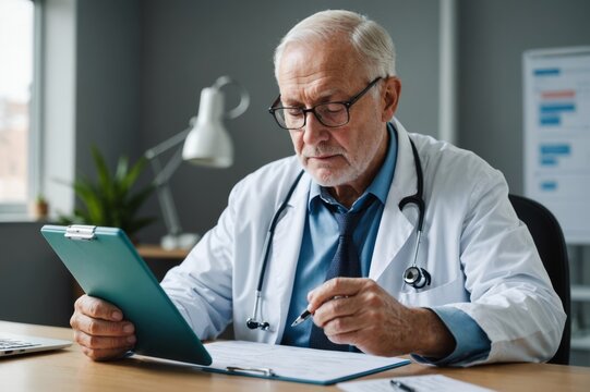 Senior man checking medical data