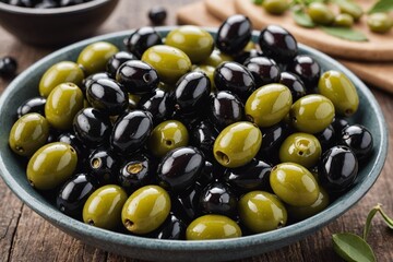 Sun-dried black olives and marinated green olives