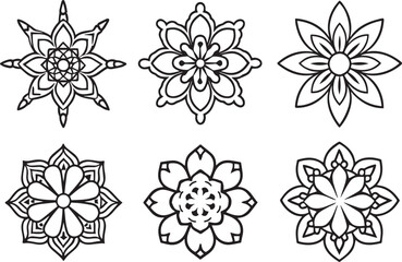 Set of graphic design vector flower ornaments. Hand drawn vector illustration	