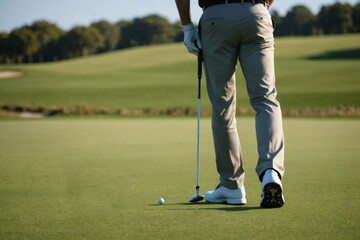 Golf player walking towards ball