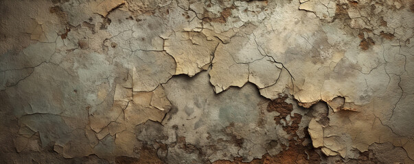 Close-Up of Aged Wall Texture with Peeling Paint and Rustic Charm