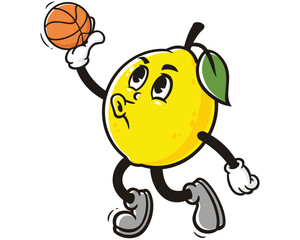 Lemon fruit playing slam dunk basketball cartoon mascot illustration character vector clip art hand drawn © Magic Pen