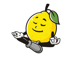 meditating Lemon fruit cartoon mascot illustration character vector clip art hand drawn