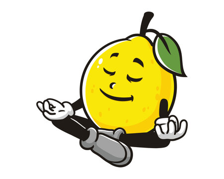recommend clip art: meditating Lemon fruit cartoon mascot illustration character vector clip art hand drawn