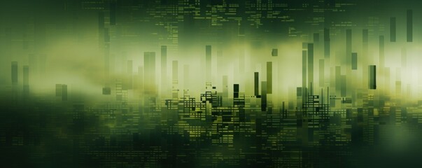 Olive animation of glitched looping binary codes over fog-covered background pattern banner with copy space 