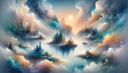 Deurstickers Dreamlike, Surreal Landscapes Created With Watercolor © mitarart