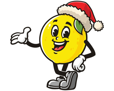 recommend clip art: Lemon fruit wearing a Christmas hat cartoon mascot illustration character vector clip art hand drawn