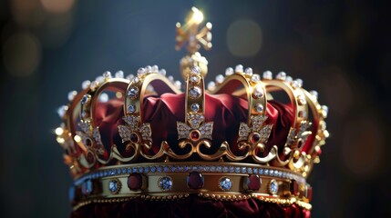 Detailed, ornate royal crown adorned with jewels and intricate designs