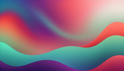 Fototapeta premium Noise texture abstract blurred red purple green blue color gradient retro banner poster backdrop design. Abstract wavy shaped retro colors gradient for summer background, copy space