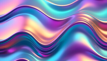 Holographic chrome gradient waves abstract background.