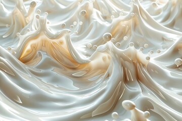 Modern seamless pattern of a milk splash wave. Graphic set in 3D. Packaging design. - obrazy, fototapety, plakaty